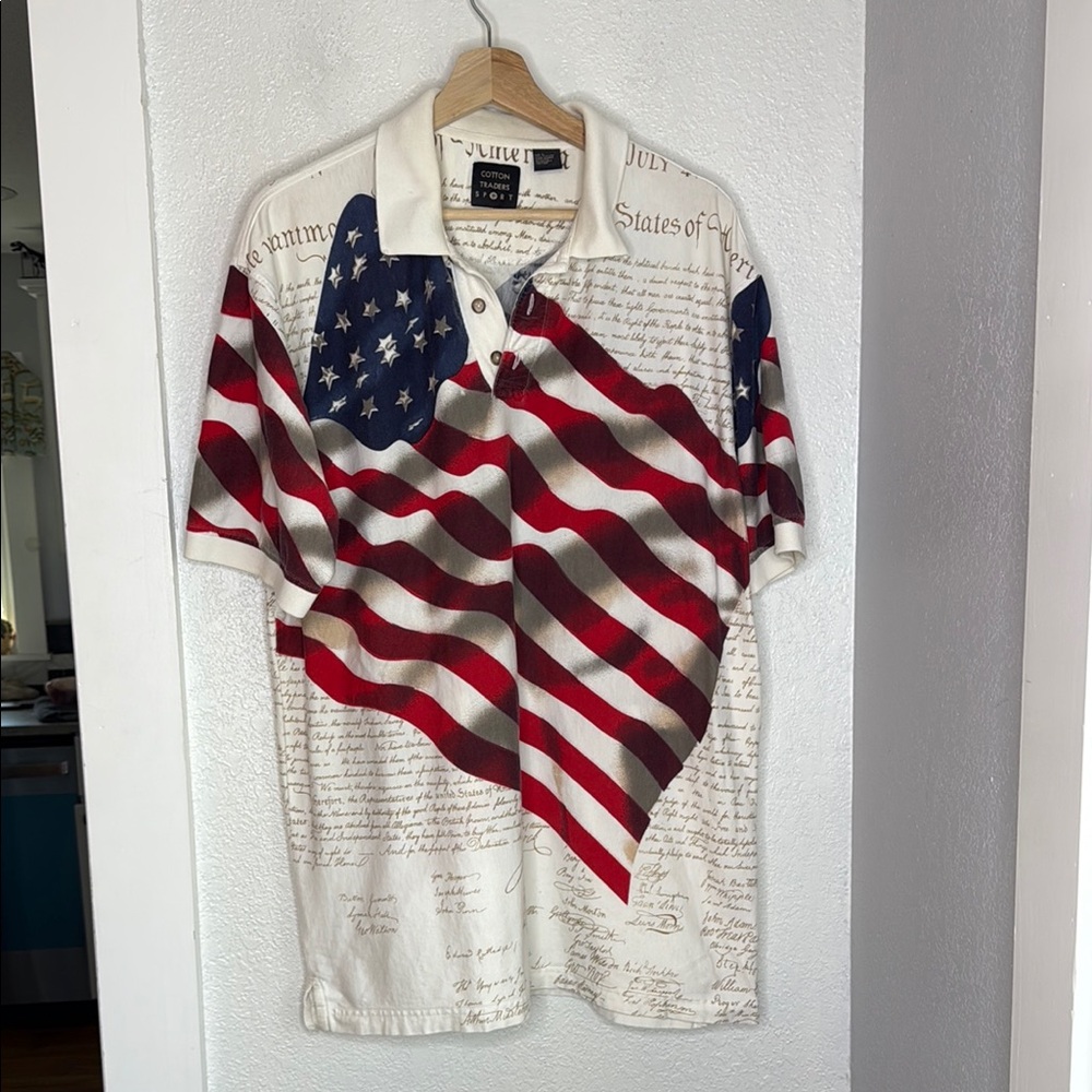 Vintage American Flag Polo Shirt - Patriotic Red, White & Blue